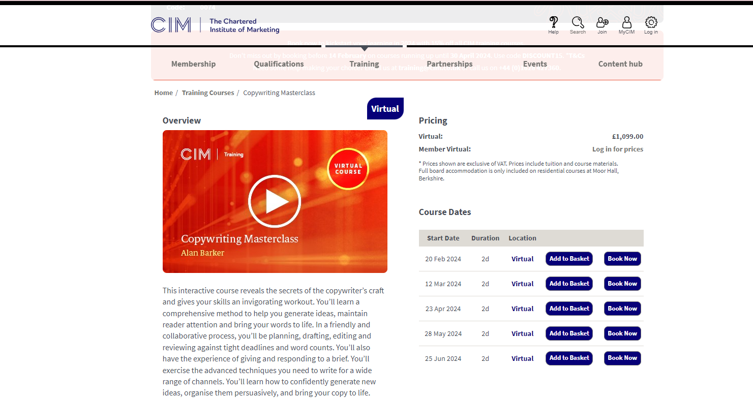 The Copywriting Course by CIM prices